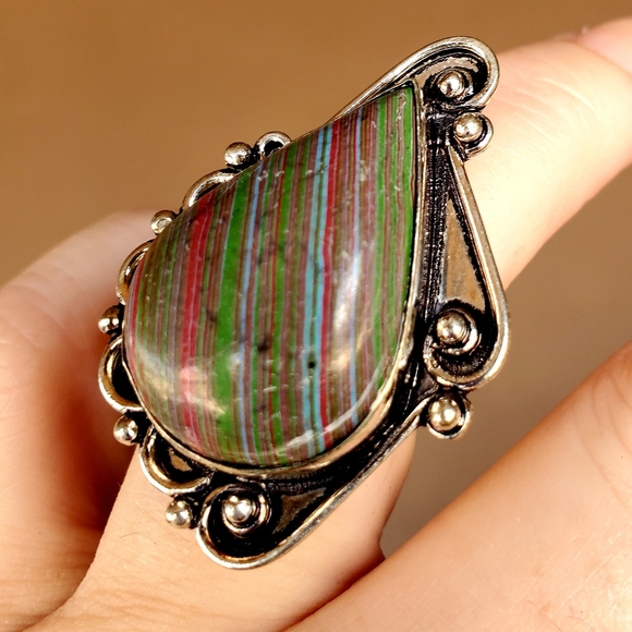 New Oversized Mosaic Jasper 925 Silver Ring. - Picture 3 of 16